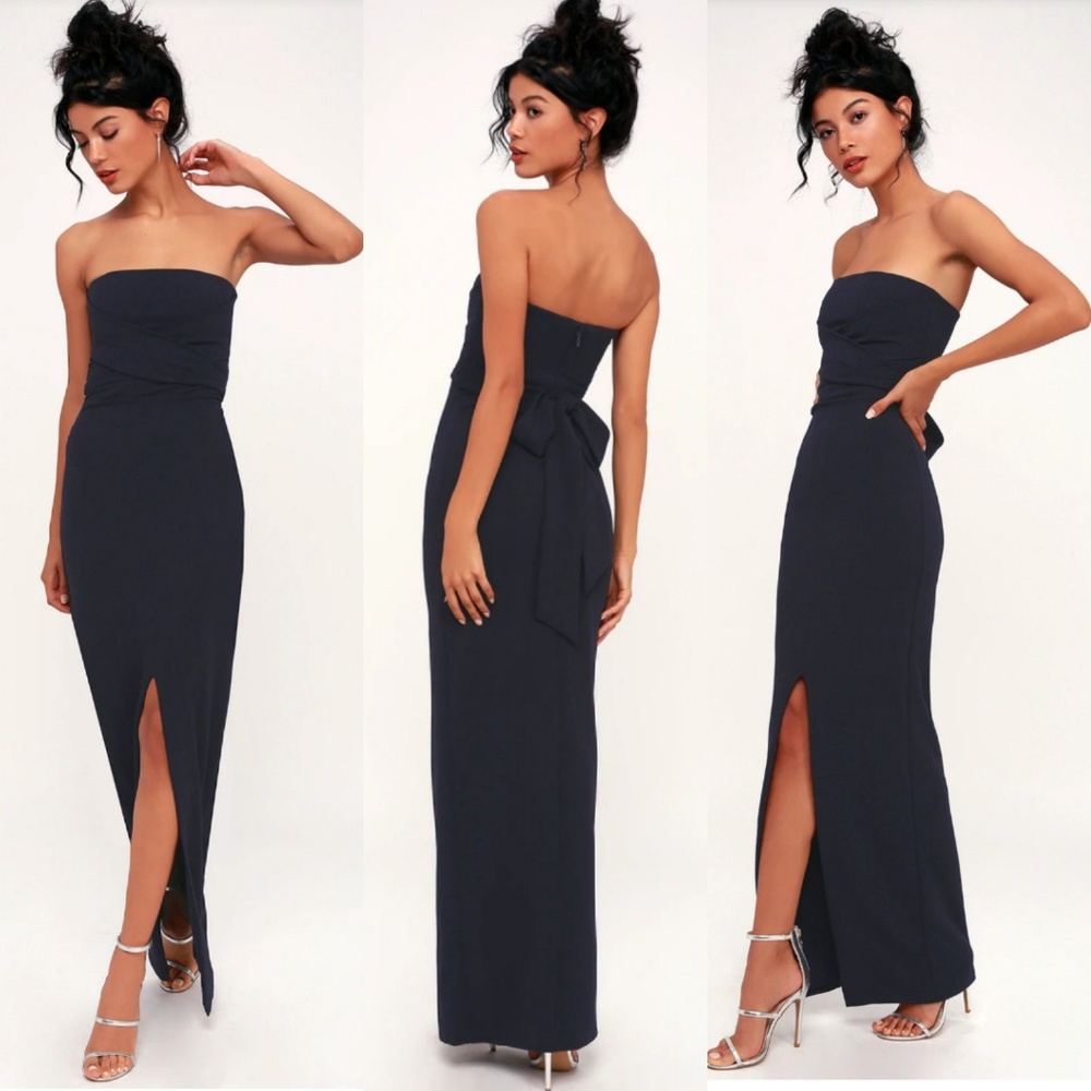 Lulu's Navy Blue Strapless Maxi Dress XSP